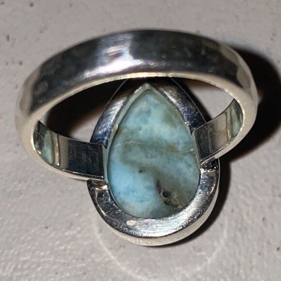 Ring Teardrop Larimar Cabochon 3.345 Carats Size 7.5 Sterling Silver Stamped 925 - Picture 7 of 11
